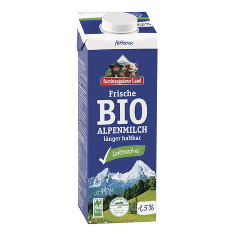 Alpské mlieko bez laktózy polotučné 1,5% čerstvé bio 1l Berchtesgadener Land
