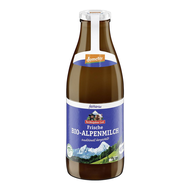 Čerstvé alpské mlieko polotučné 1,5% tuku sklo demeter bio 1l Berchtesgadener Land