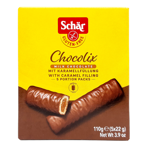 Dopredaj Chocolix bezlepkové čokoládové tyčinky plnené karamelom 110g Schär