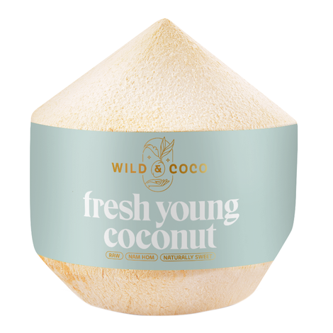 Mladý kokosový orech orezaný Thai young Nam Hom 1ks Wild&Coco