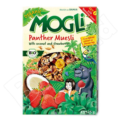 VYRADENE Detské müsli Panther s jahodami a kokosom bio 325g Mogli