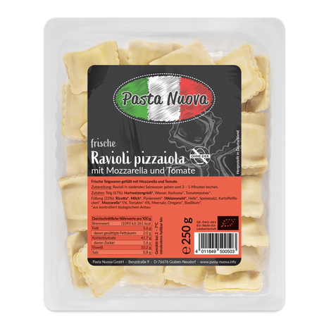 Ravioli čerstvé mozzarella a rajčiny bio 250g Pasta Nuova