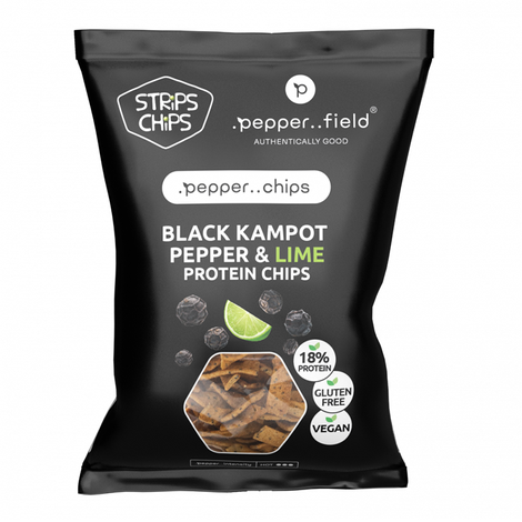 Strukovinový snack Strips Chips Black Kampot Pepper Lime 80g Lomeo
