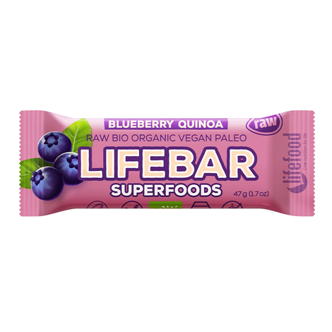 Tyčinka Lifebar Superfoods čučoriedka a quinoa raw bio 47g Lifefood