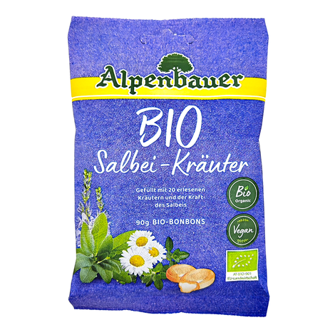 Vegánske cukríky šalvia a bylinky 90g Alpenbauer